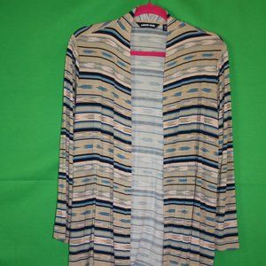 Women's Land's End Open Cardigan Striped Rayon Size MP 10/12 Petite Peach Blue
